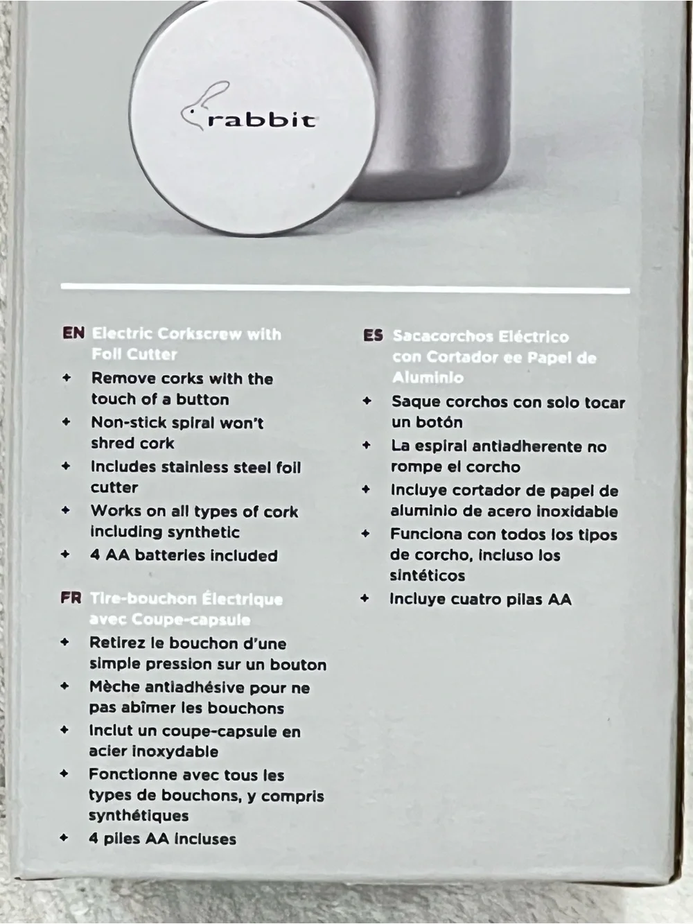 Rabbit Stainless Steel Electric Corkscrew with Foil Cutter New In Box (NIB)